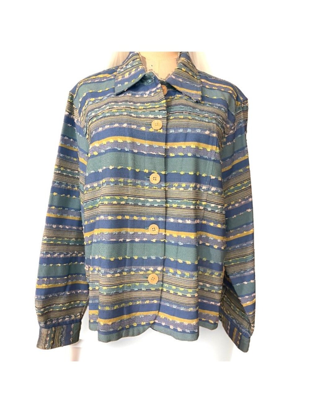 Coldwater Creek Women's Textured Jacket Size L Rainbow Stripe Career Luxe VTG